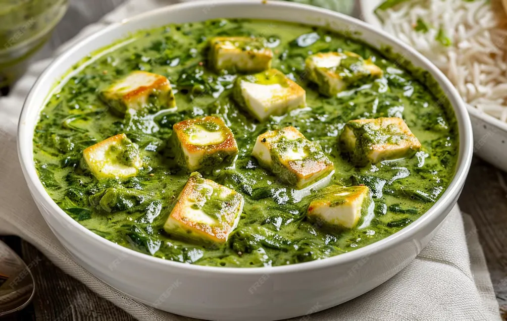 Palak Paneer — vegetarian Indian spinach and cottage cheese curry in Canmore, AB